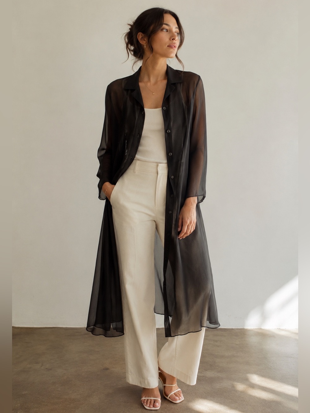 Vintage Made in Italy Black Sheer Chiffon Duster Jacket Size 42 90s Vintage Boho